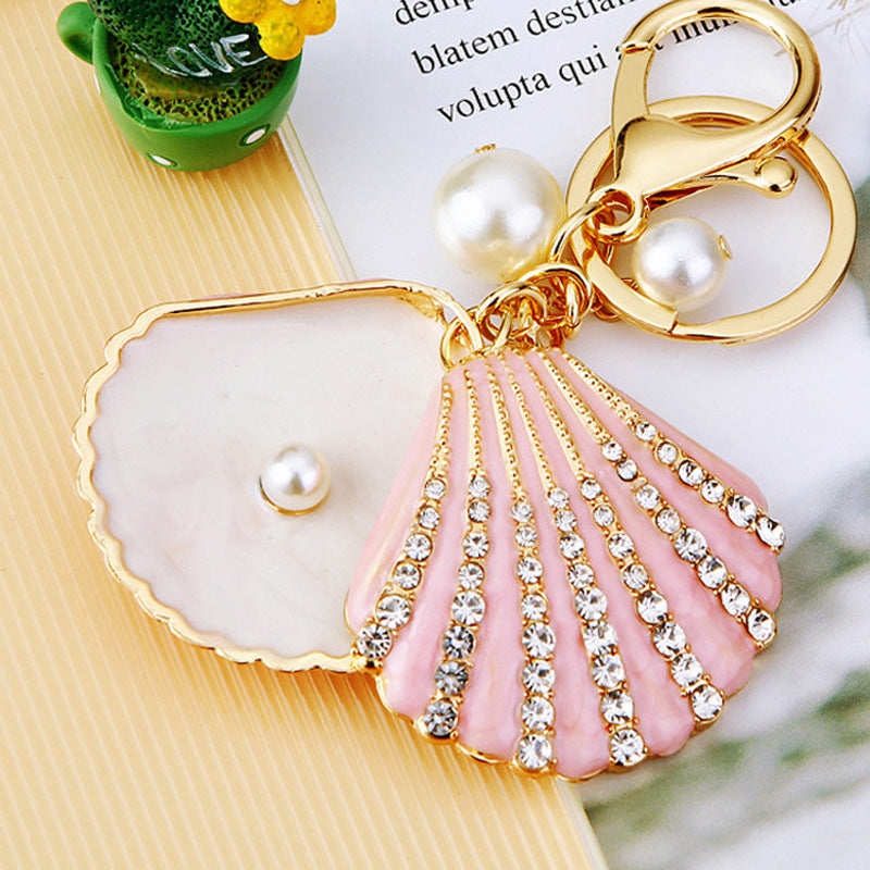 Rhinestone Pearl Shell Car Key Ring Shell Pink Single OPP Bag Packaging Infinite Avenue