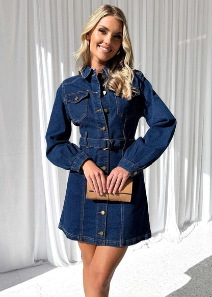 Fashion Casual Button Denim Dress Women - Infinite Avenue