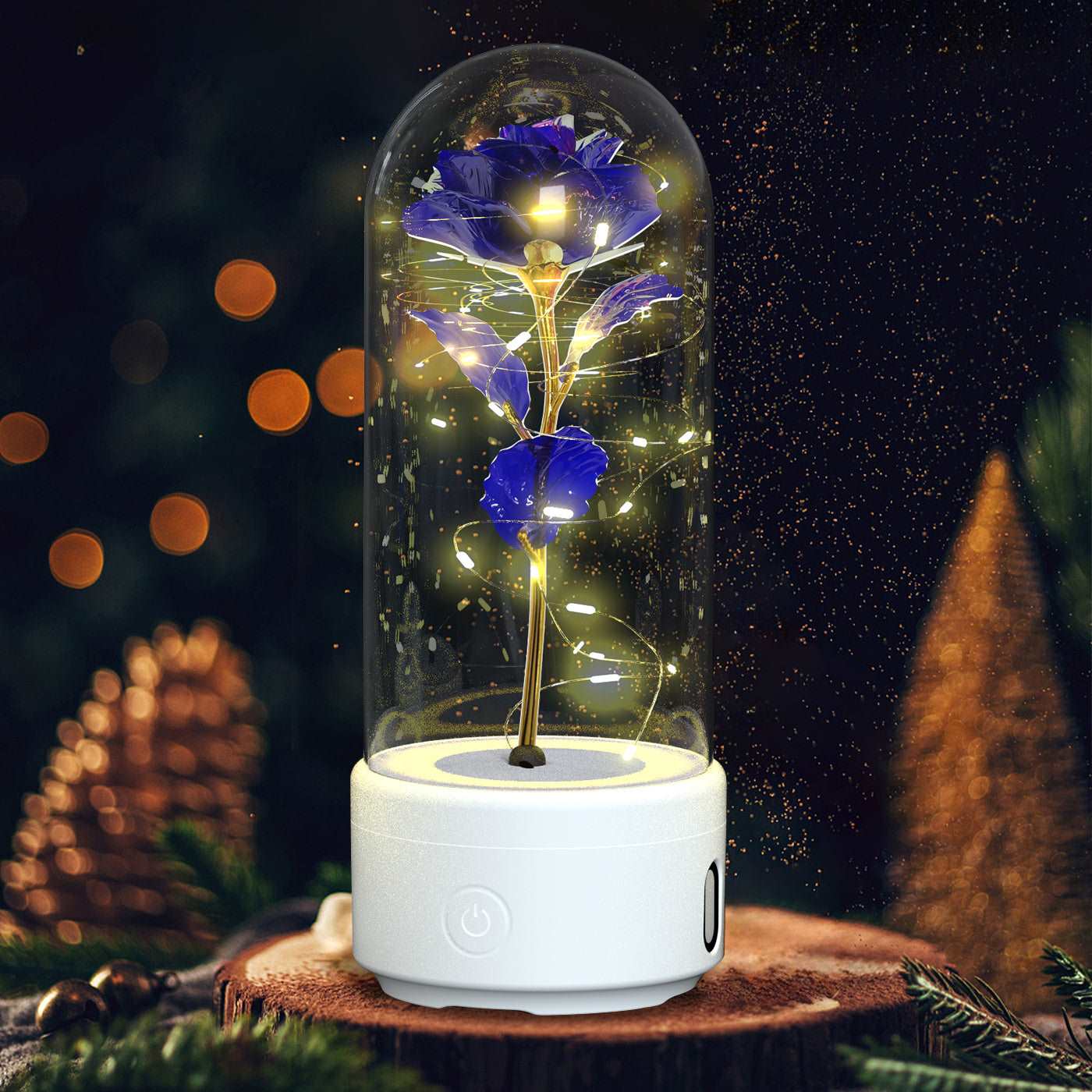 Creative 2 In 1 Rose Flowers LED Light And Bluetooth-compatible Speaker Valentine's Day Gift Rose Luminous Night Light Ornament In Glass Cover White Base Purple Flower Infinite Avenue