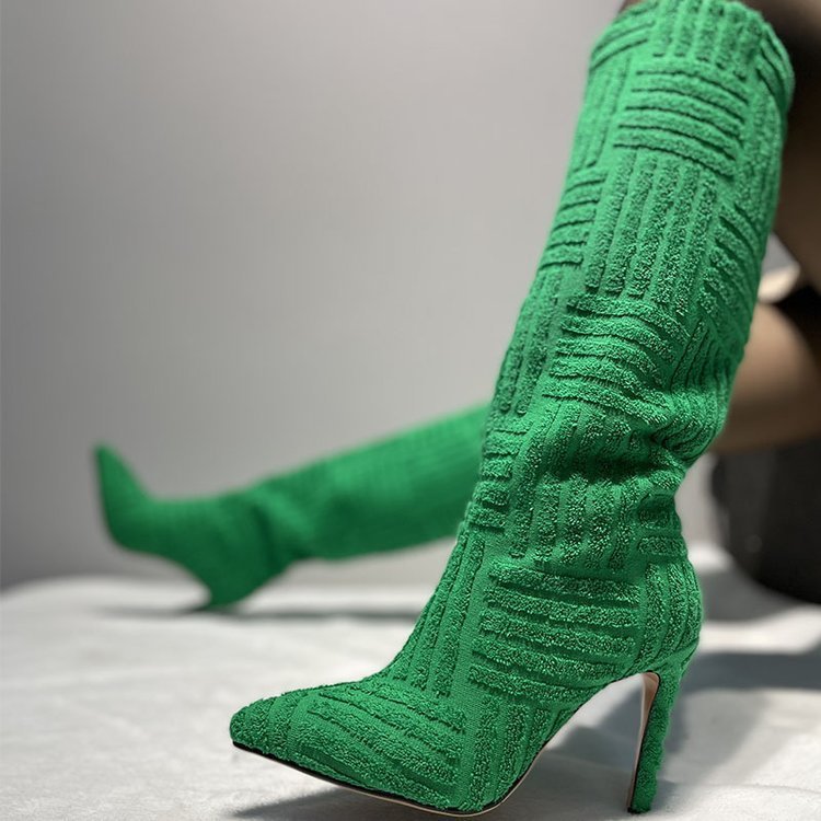 Plus Size Sexy Pointed Toe Thermal Towel Boots Green Infinite Avenue