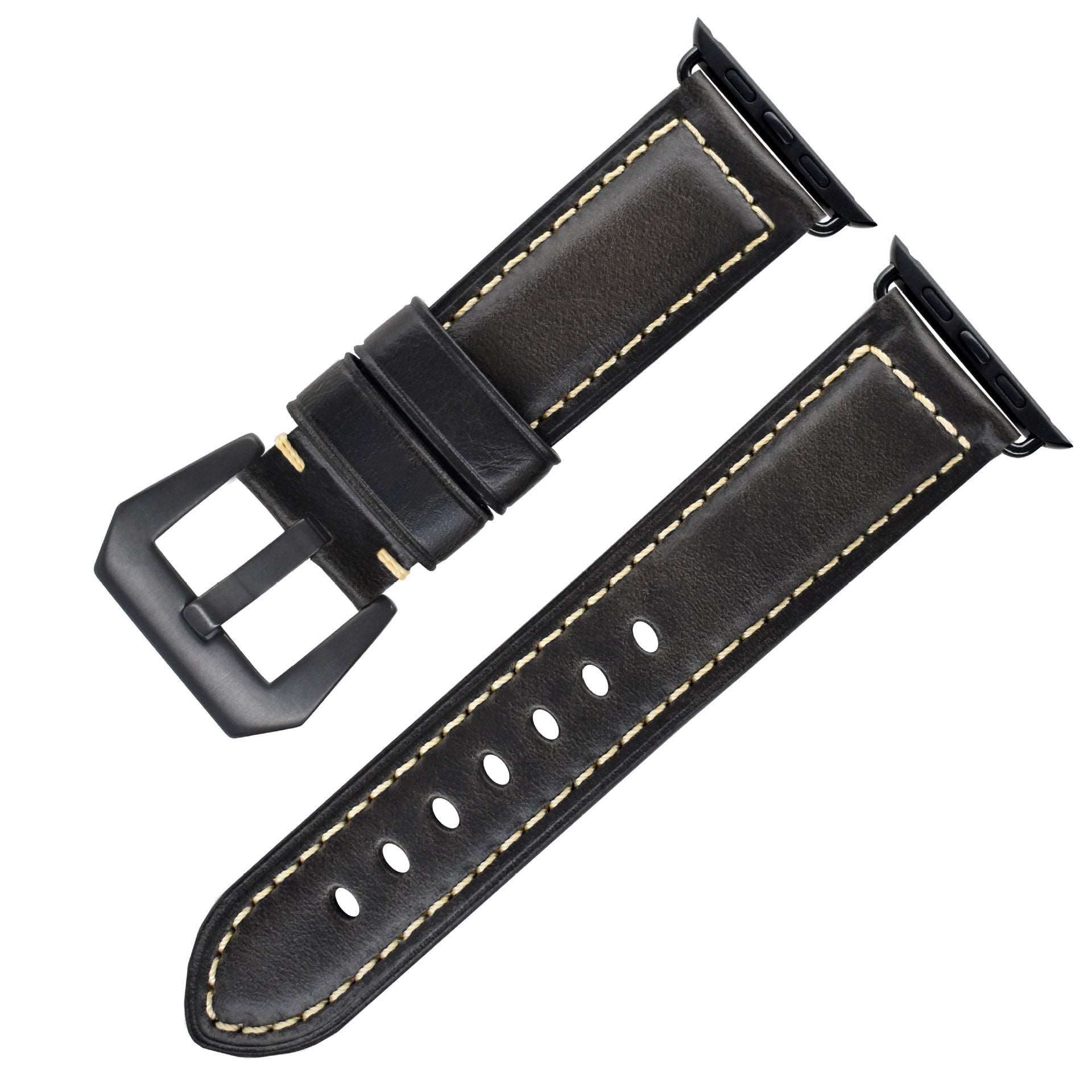 Vintage Oil Wax Genuine Cowhide Watch Band Gray Black Buckle 012S Infinite Avenue