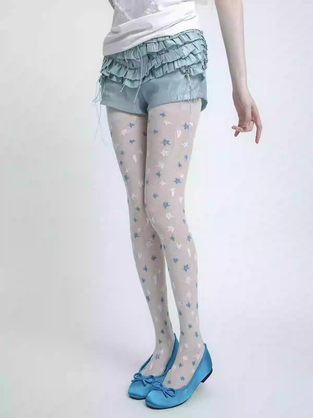 White & Blue Star Romper Stockings Milky White Average Size Infinite Avenue