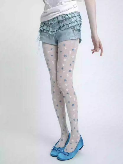 White & Blue Star Romper Stockings Milky White Average Size Infinite Avenue