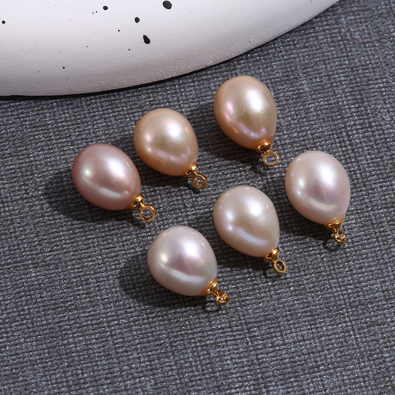 Natural Freshwater Pearl Half Hole Bead Strong Light Rice-shaped Pearl Pendant Parts Infinite Avenue