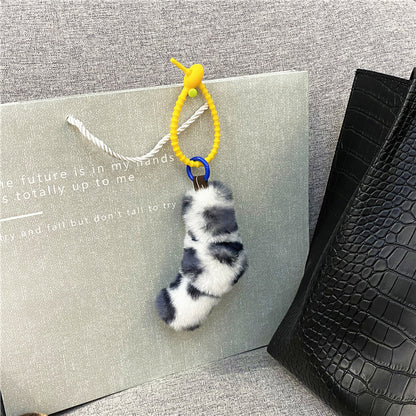 Fox Tail Furry Bag Cute Leopard Plush Pendant White And Gray Leopard Print Infinite Avenue