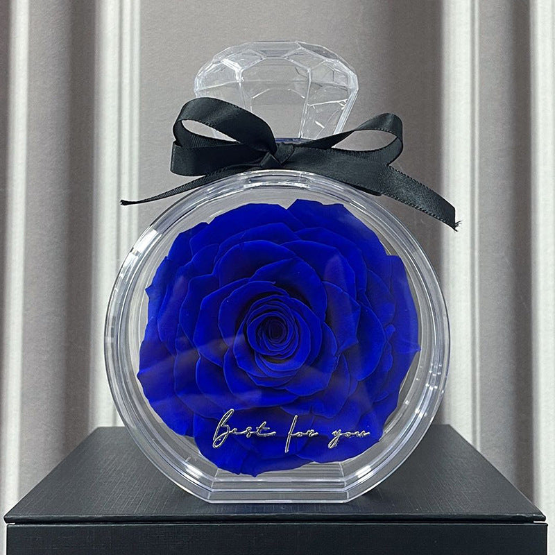 Natural Eternal Flower Ornaments Transparent Cover Dried Rose Gift Box For Christmas New Year Valentine's Day Home Decor Sapphire blue Infinite Avenue