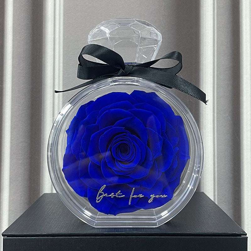 Natural Eternal Flower Ornaments Transparent Cover Dried Rose Gift Box For Christmas New Year Valentine's Day Home Decor Sapphire blue Infinite Avenue