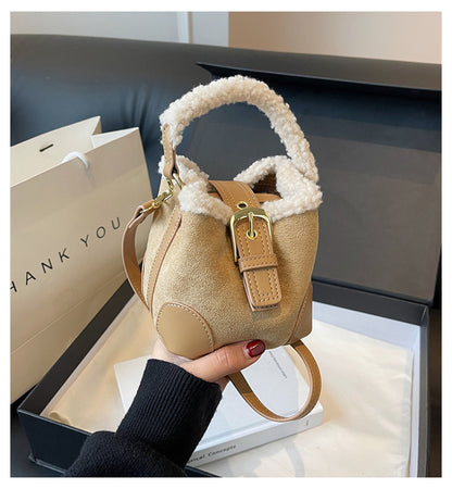 Women's Shoulder Bag Casual Retro Plush Portable Messenger Bag Female Bags Khaki Infinite Avenue