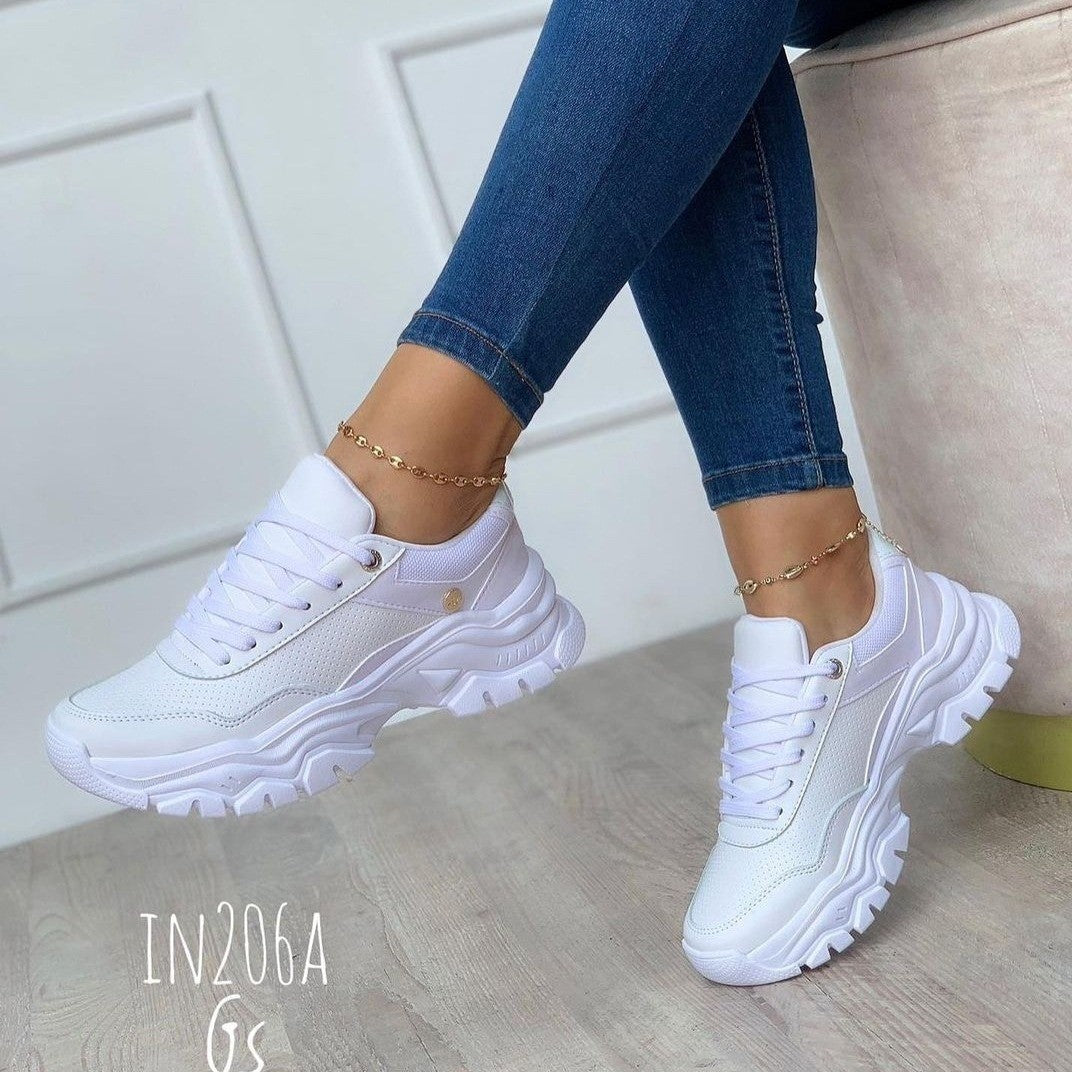 Women's Platform Pure Color Tied Shoes White Infinite Avenue