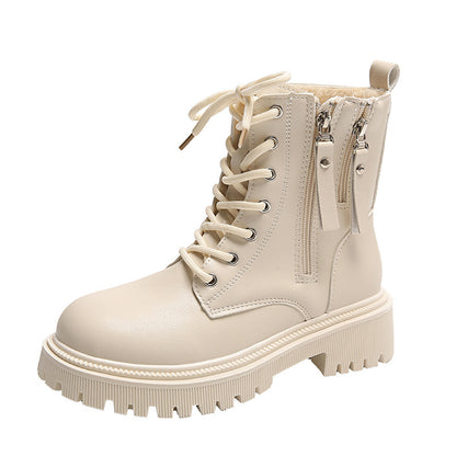 Women's Plus Size British-style Martin Boots Beige with Cotton Infinite Avenue