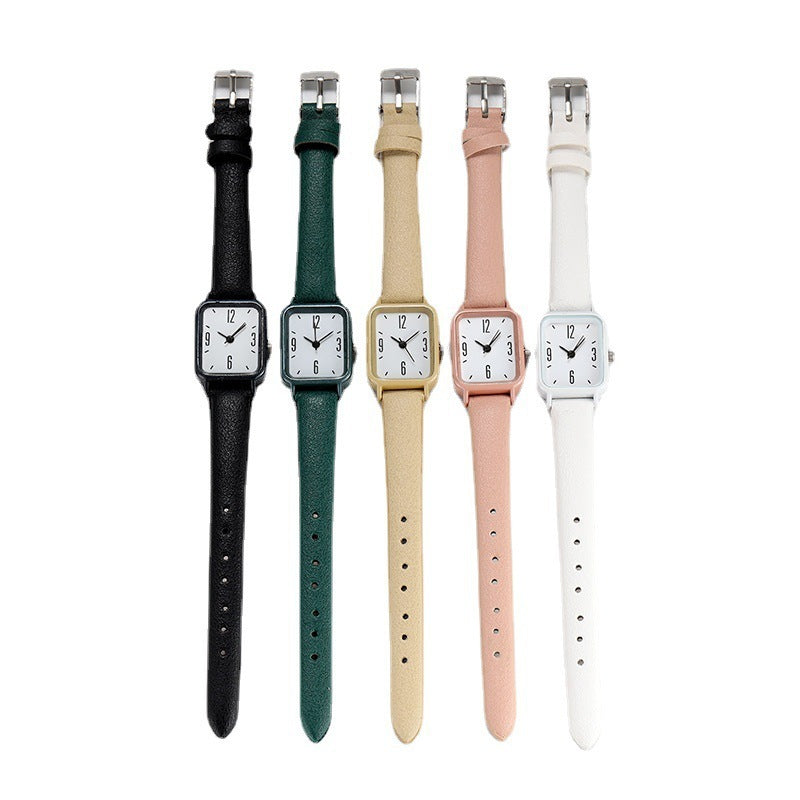 Junior High Alloy Simple Square Scale Digital Leather-belt Watch Infinite Avenue