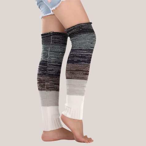 Multicolor Striped Long Wool Knee Socks – Warm & Cozy Gray Free Size Infinite Avenue