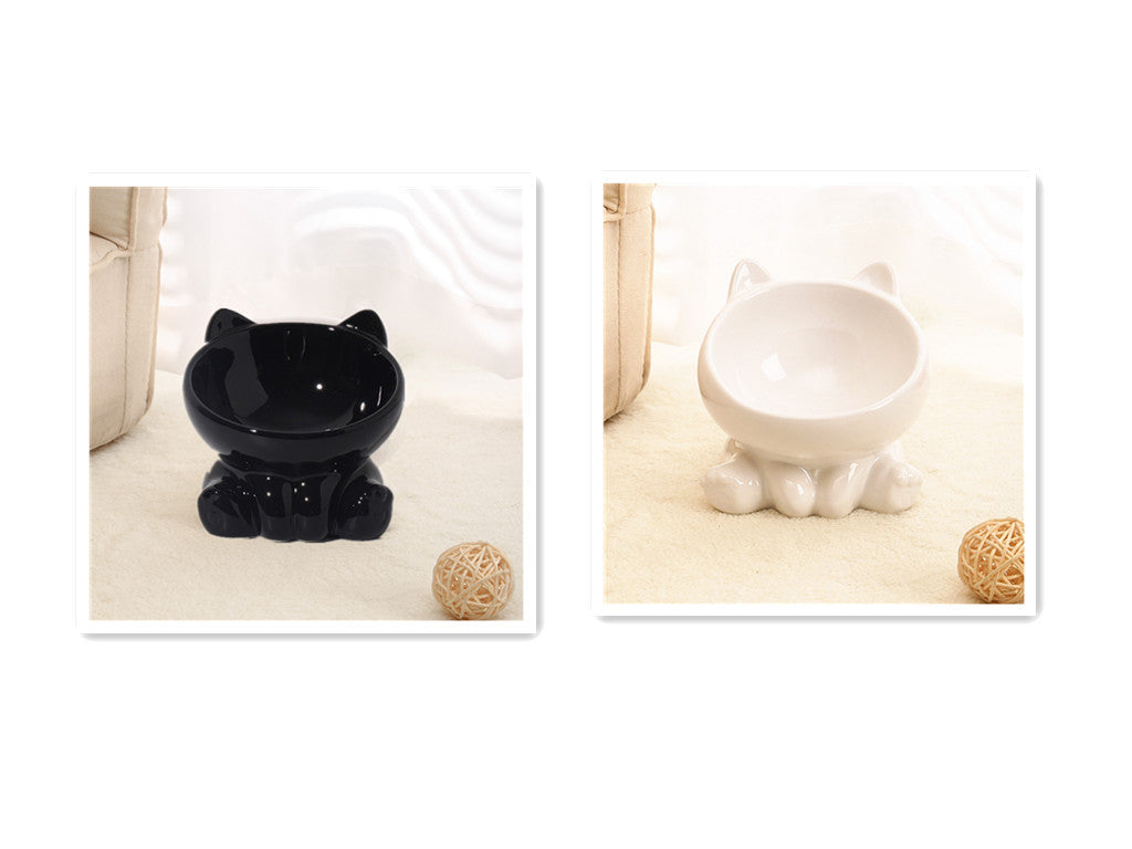 Ceramic Cat Bowl Cat Bowl Cat Food Bowl Neck Guard Oblique Mouth Dog Bowl Pet Bowl Black and White Infinite Avenue