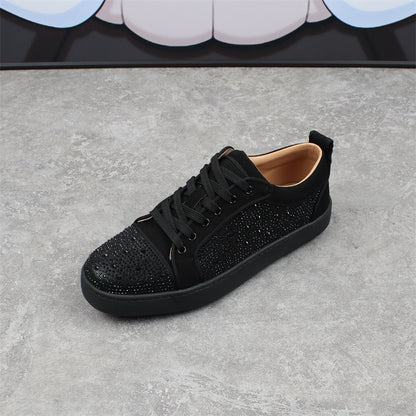 Men's Rhinestone Red Bottom Low-top Comfortable Breathable Fashion Sneakers Black Infinite Avenue