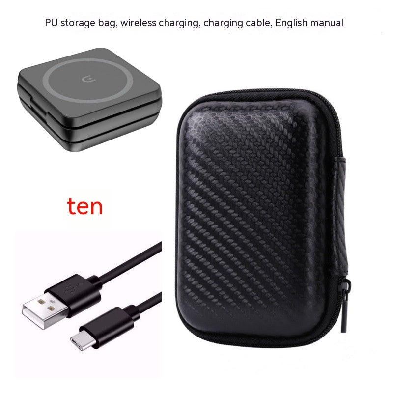 Folding Three-in-one Wireless Charger Portable Magnetic Suction Black storage bag Infinite Avenue