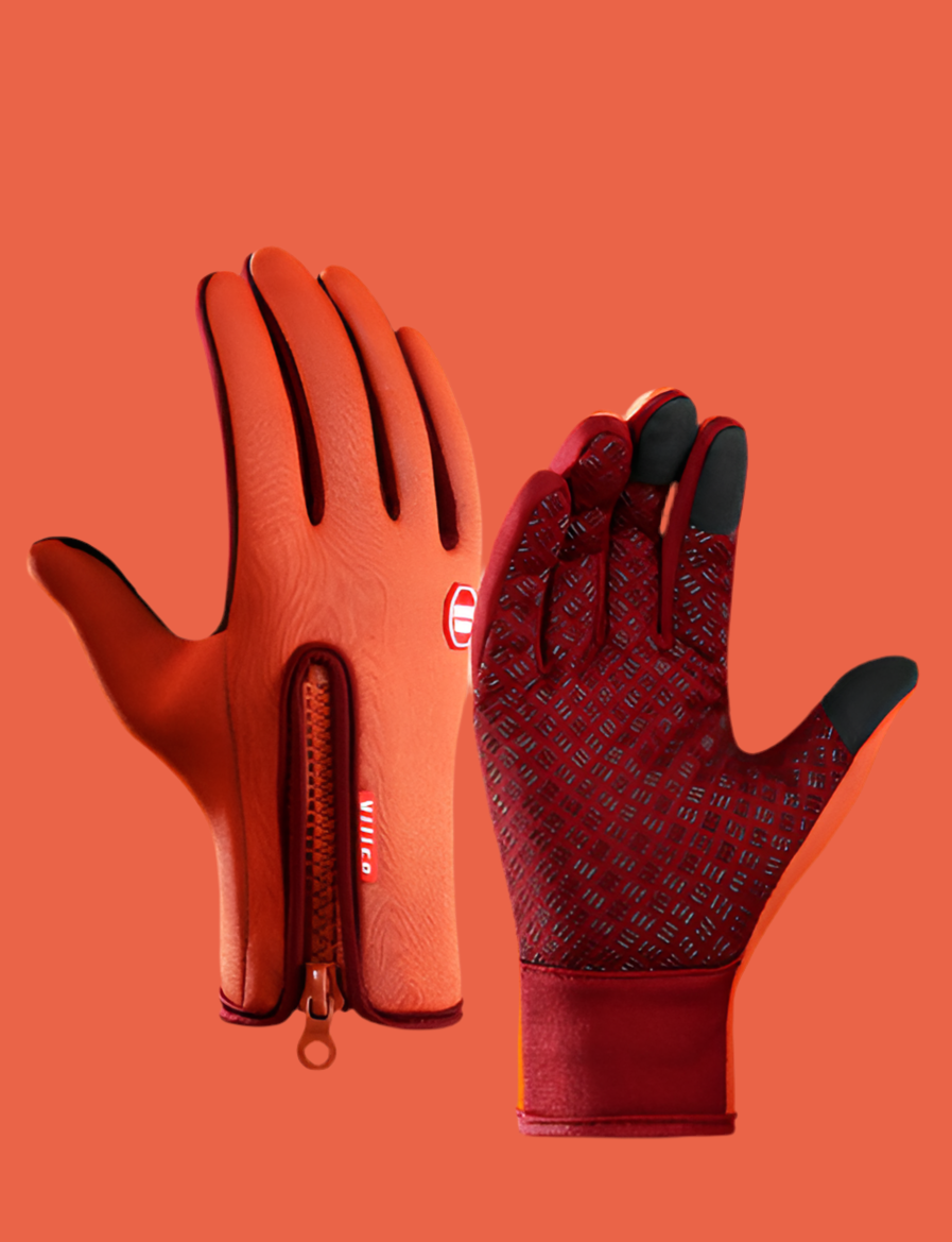 Winter Touchscreen Motorcycle Gloves – Waterproof & Fleece-Lined Orange Infinite Avenue