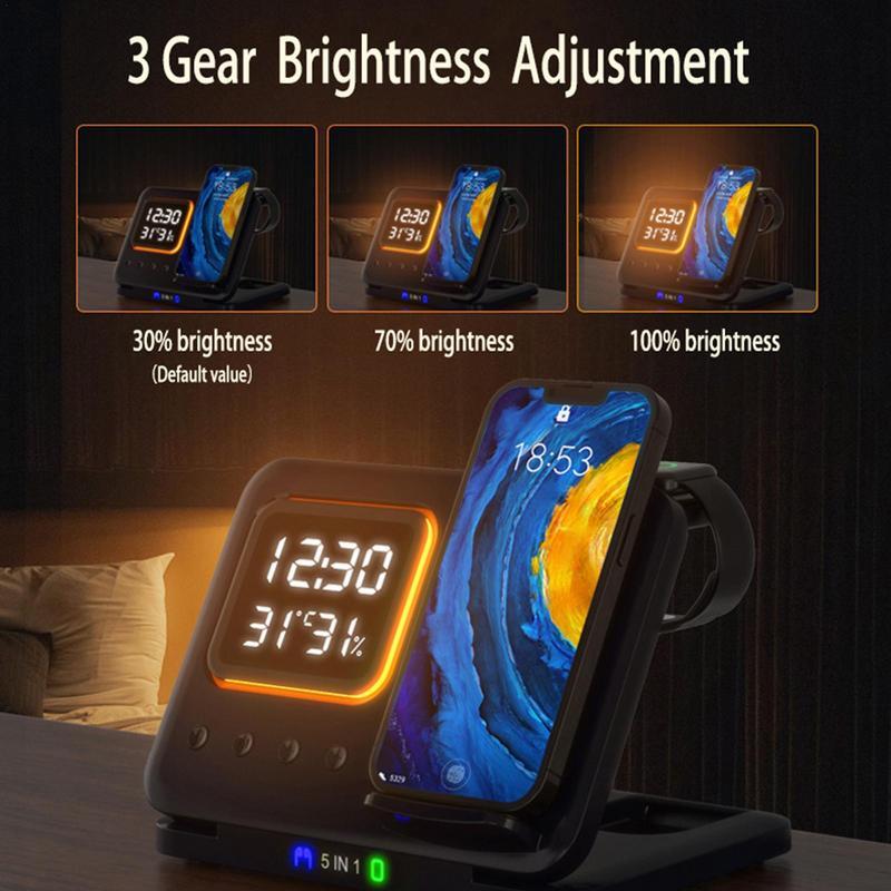 15W 5-in-1 Wireless Charger Stand – LED Alarm Clock & Fast Charging Infinite Avenue