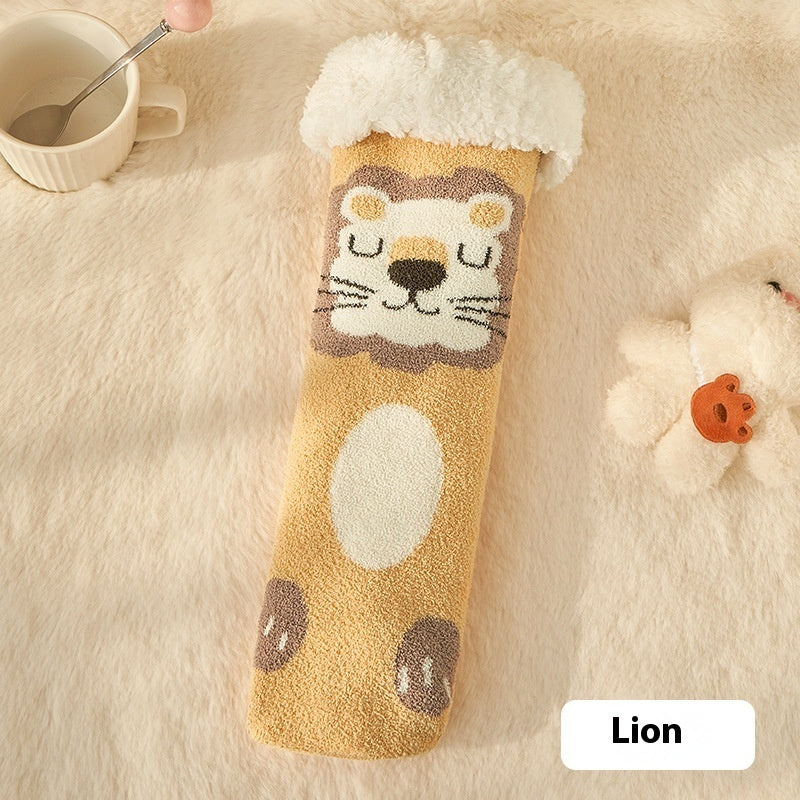 Women's Lamb Fleece Tube Room Socks Lion Free Size Infinite Avenue