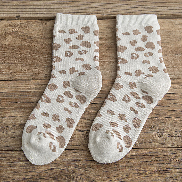 Women's Leopard Print Cotton Mid-Calf Socks White Free Size Infinite Avenue