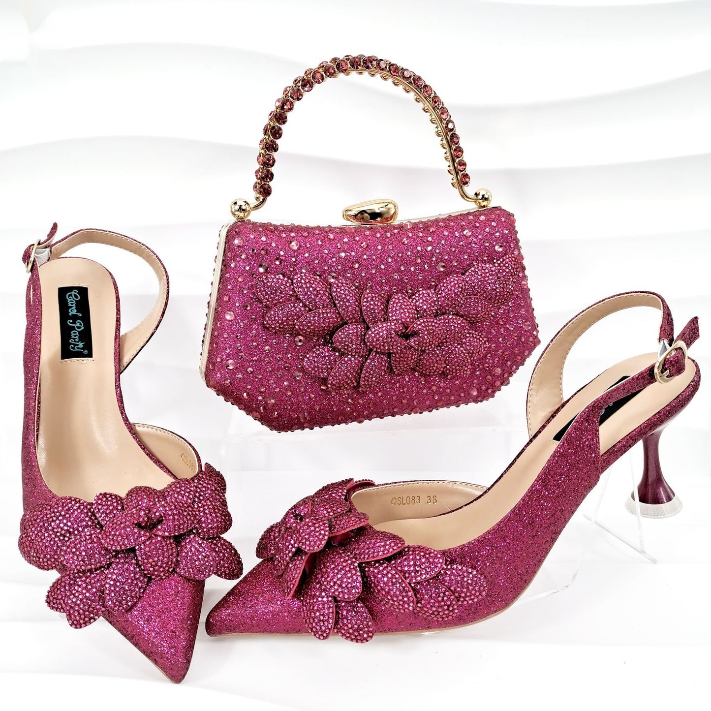 Cross-border Ladies Party Shoes Bag Set Handmade Leaf Decorative Wine Glass Heel Infinite Avenue