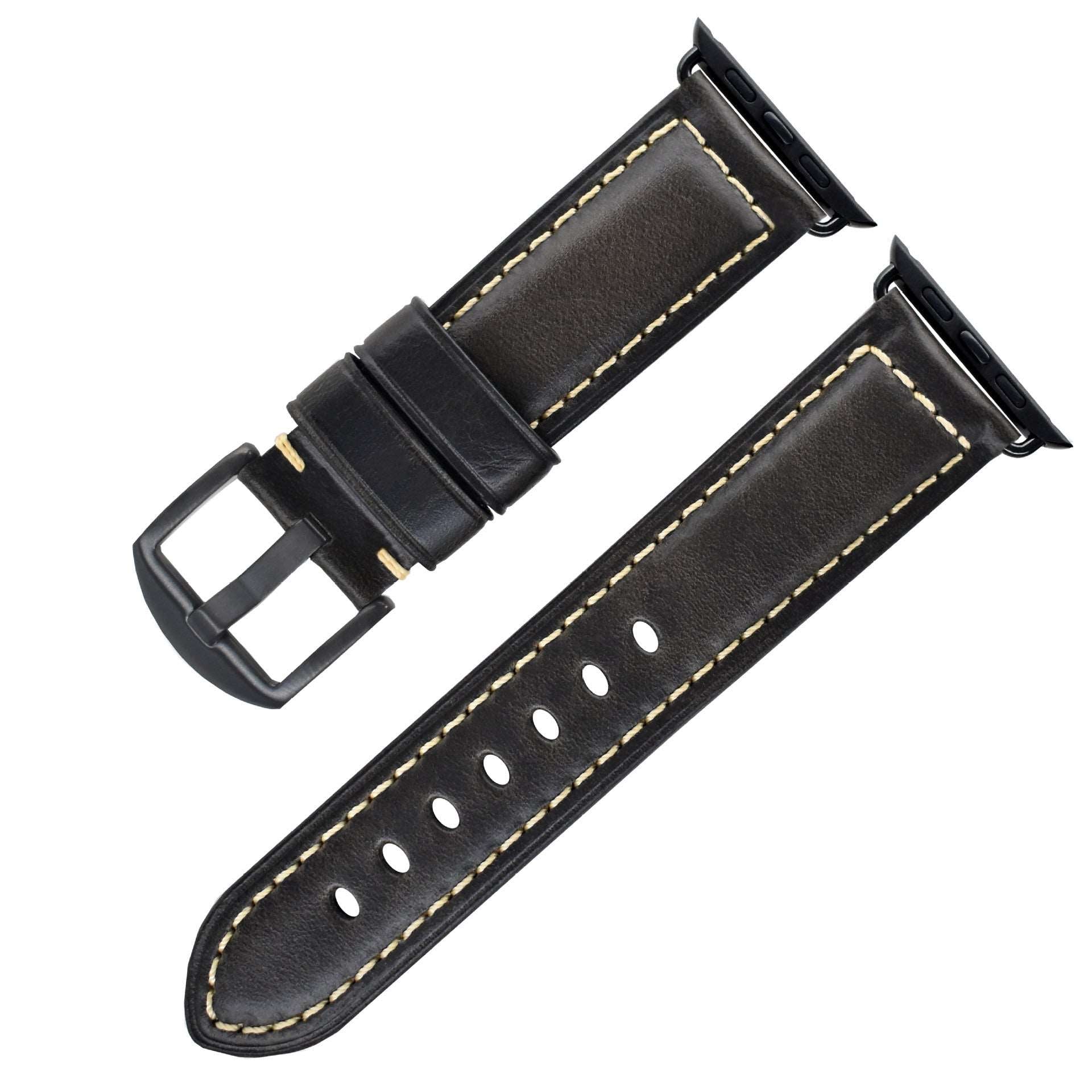 Vintage Oil Wax Genuine Cowhide Watch Band Gray Black Buckle K009S Infinite Avenue