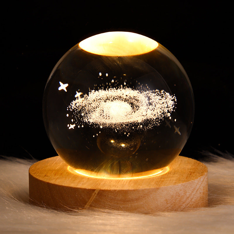 Luminous Starry Sky Crystal Ball – Moon Night Light & Gift Solid Wood Lamp Holder Nebula 6CM Infinite Avenue