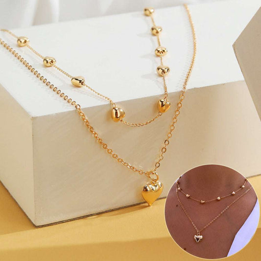 Double-layer Heart Pendant Fine Chain Necklace For Women Multilayer Gold Color Metal Necklaces Fashion Jewelry Accessories Infinite Avenue