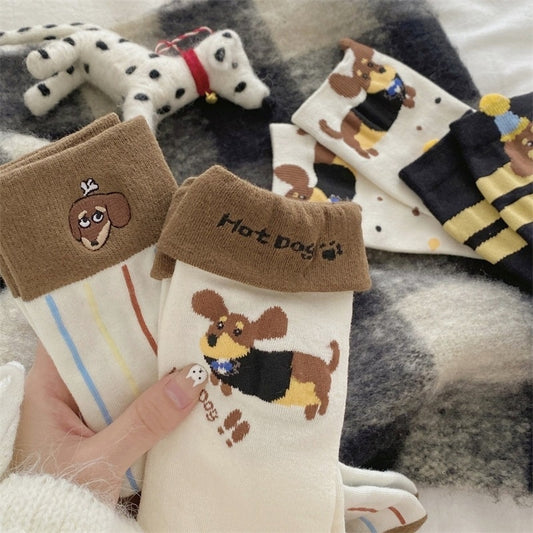 Puppy Embroidery Flanging Tube Socks – Winter Warmth & Style Infinite Avenue