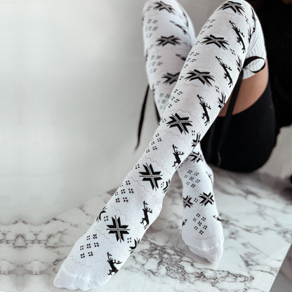 Christmas Multicolor Bow Thigh-High Socks White Free Size Infinite Avenue