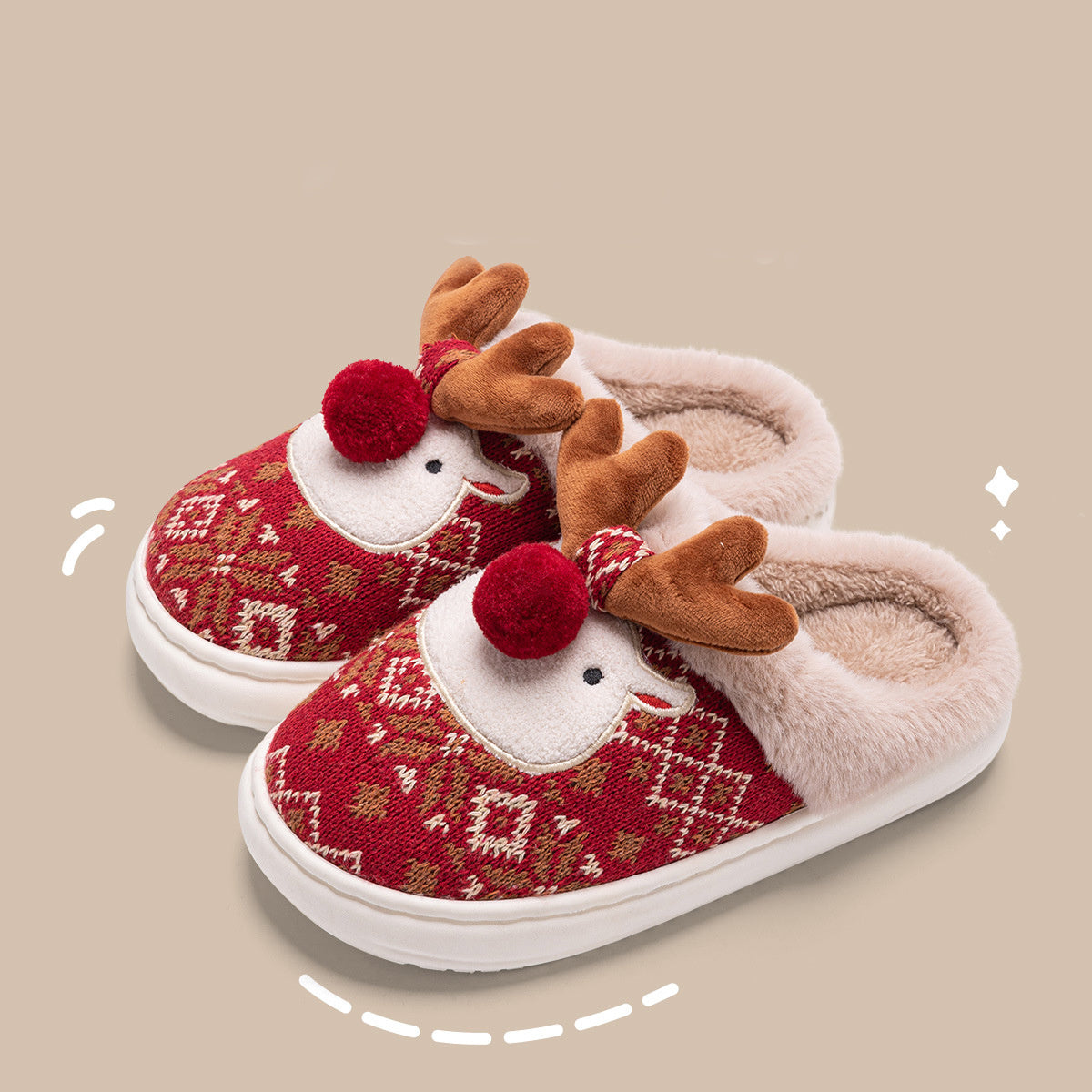 Women’s Cute Elk Plush Slippers – Non-Slip Winter House Shoes Christmas Red Infinite Avenue