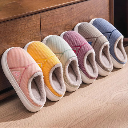 Solid Striped Home Slippers Winter Warm Fleece Shoes Men Indoor Bedroom Floor Plush Slippers For Women Couple Infinite Avenue