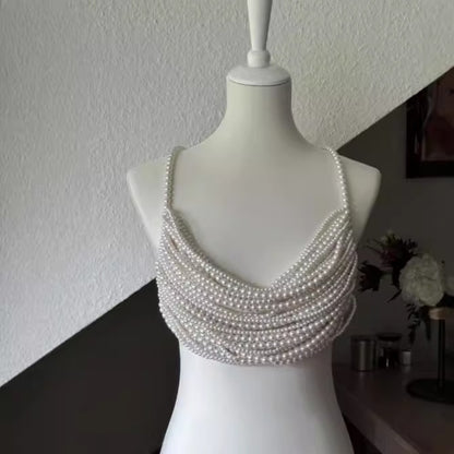 Multi-layer Pearl Handmade Stitching Fashionable Exquisite Halter Top Vest Infinite Avenue