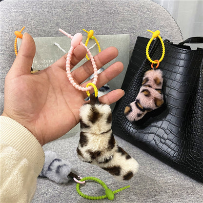 Fox Tail Furry Bag Cute Leopard Plush Pendant Beige Leopard Print Infinite Avenue