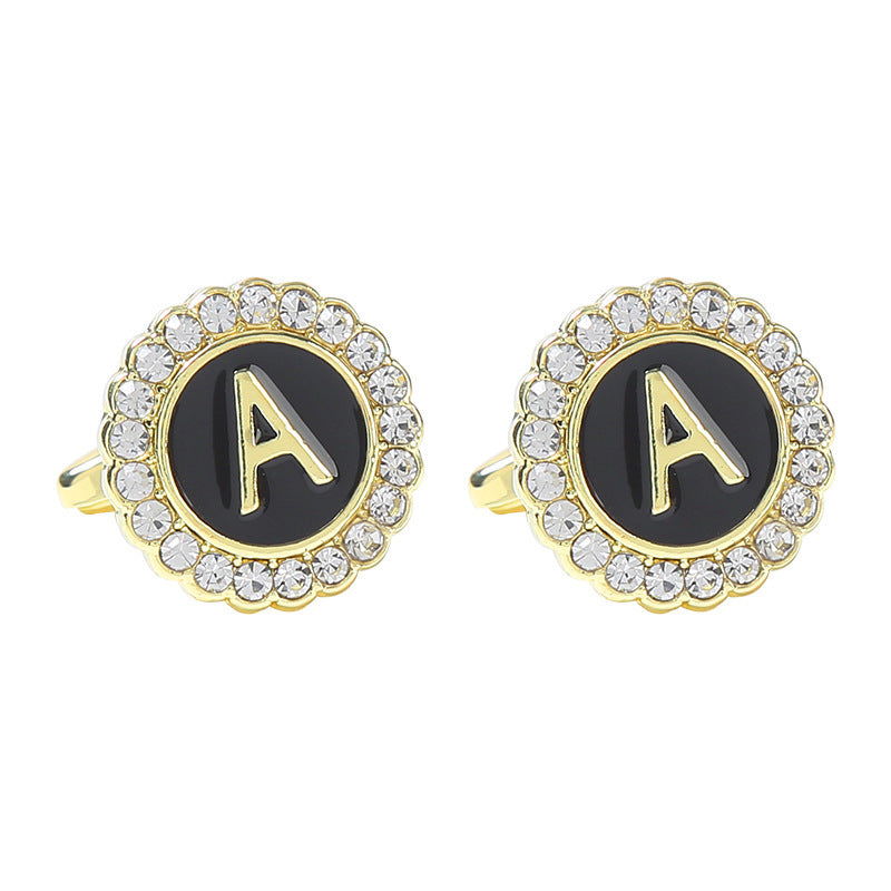 Round Diamond French Cufflinks Men's 26 Letters A Alloy Infinite Avenue