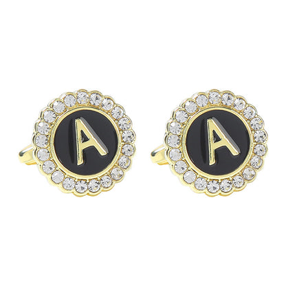 Round Diamond French Cufflinks Men's 26 Letters A Alloy Infinite Avenue