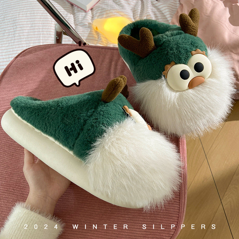 Cartoon Christmas Deer Slippers – Warm Plush Winter Shoes for Women Infinite Avenue