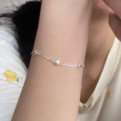 S925 Loving Heart In Sterling Silver Bracelet Female Ins Mori Sweet Temperament Infinite Avenue