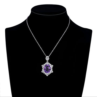 Geometric Denier Amethyst Pendant Sterling Silver Natural Gemstone Clavicle Chain Temperament Necklace Infinite Avenue