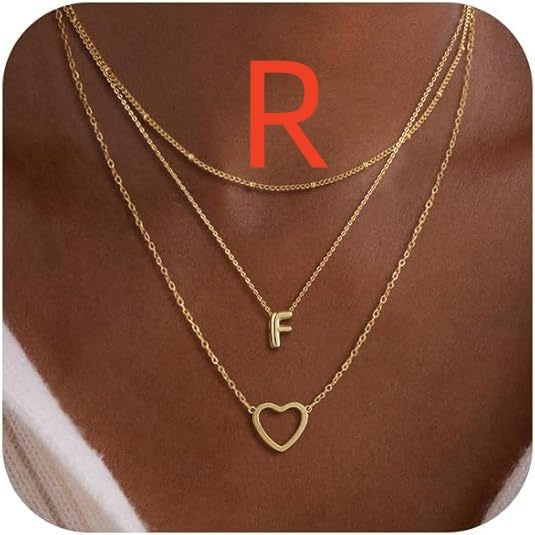 Bubble 26 Letter Necklace Stainless Steel Multi-layer Initial Letter Safety Pin Style 4 R Infinite Avenue