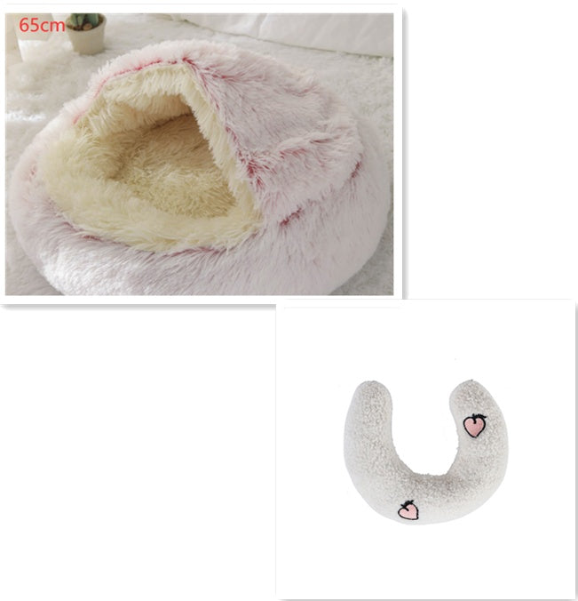 2 In 1 Dog And Cat Bed Pet Winter Bed Round Plush Warm Bed House Soft Long Plush Pets Bed Pet Products Hair Pink 65cm SetB Infinite Avenue