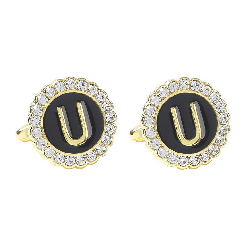 Round Diamond French Cufflinks Men's 26 Letters U Alloy Infinite Avenue