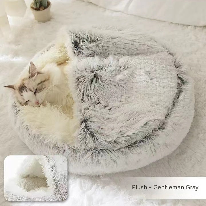 2 In 1 Dog And Cat Bed Pet Winter Bed Round Plush Warm Bed House Soft Long Plush Pets Bed Pet Products Grey plush 80cm Infinite Avenue