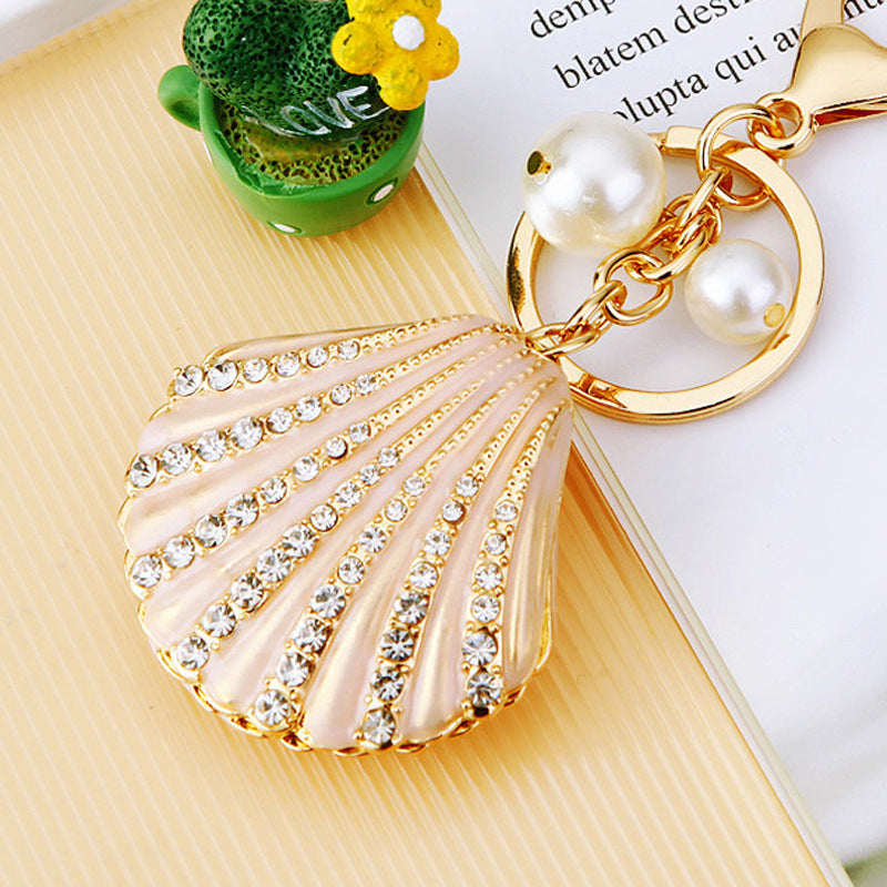 Rhinestone Pearl Shell Car Key Ring Shell Champagne Single OPP Bag Packaging Infinite Avenue