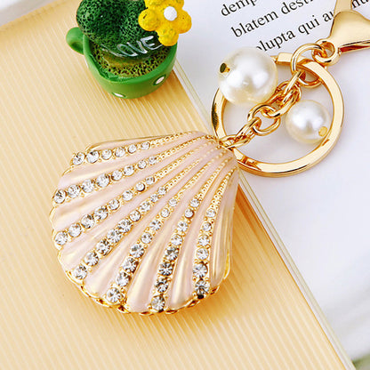 Rhinestone Pearl Shell Car Key Ring Shell Champagne Single OPP Bag Packaging Infinite Avenue