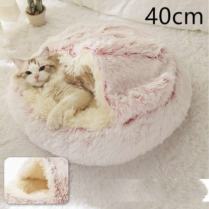 2 In 1 Dog And Cat Bed Pet Winter Bed Round Plush Warm Bed House Soft Long Plush Pets Bed Pet Products Hair Pink 40cm Infinite Avenue