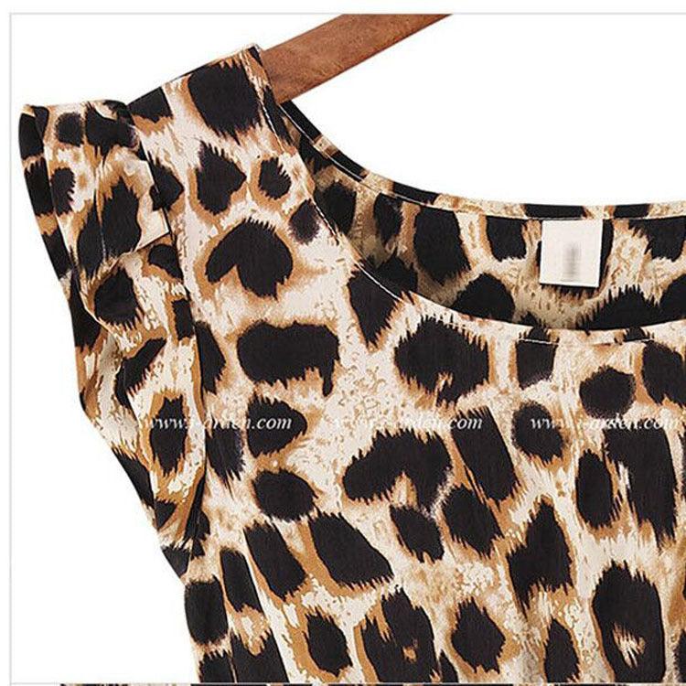 Women's Sleeveless Round Neck Leopard Print Dress - Infinite Avenue