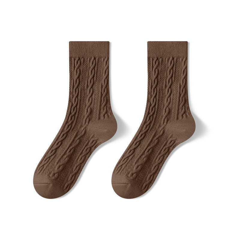 Autumn Winter Thickened Mid-Calf Cotton Socks for Women Brown Free Size 36 to 39 Infinite Avenue