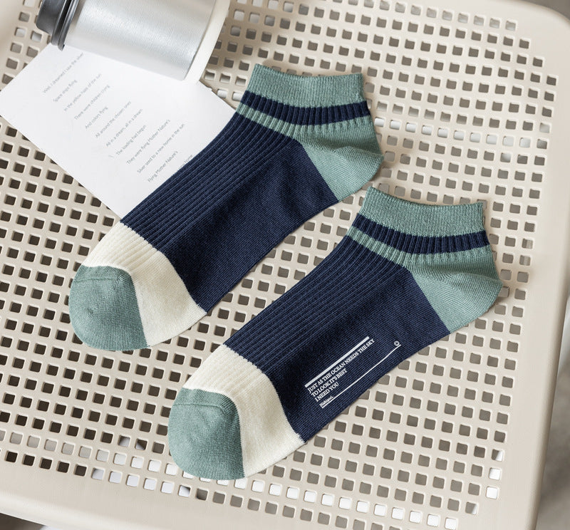 Men's Double Needle Boat Socks – Combed Cotton with Hot Stamping Dark Blue Free Size Infinite Avenue