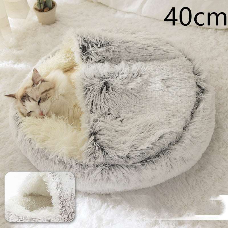 2 In 1 Dog And Cat Bed Pet Winter Bed Round Plush Warm Bed House Soft Long Plush Pets Bed Pet Products Hair Grey 40cm Infinite Avenue