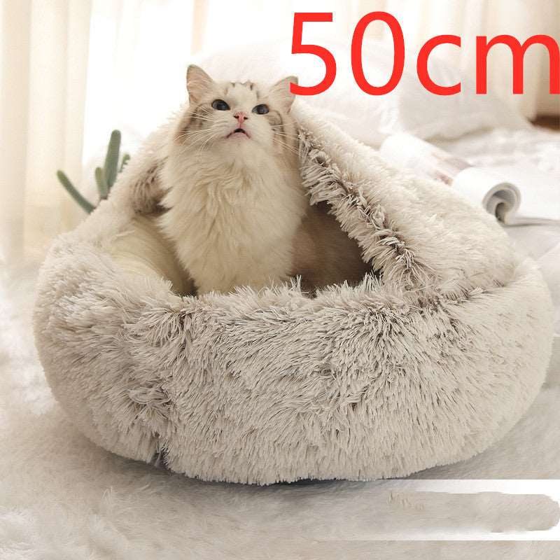 2 In 1 Dog And Cat Bed Pet Winter Bed Round Plush Warm Bed House Soft Long Plush Pets Bed Pet Products Brown50cm Infinite Avenue